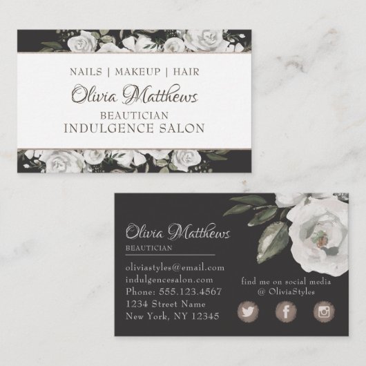  Cherish White Floral Social Media Visitekaartje (Voorkant / Achterkant)