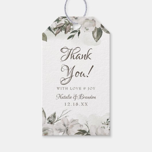 Cherish White Floral Wedding Dank u Cadeaulabel (Voorkant)