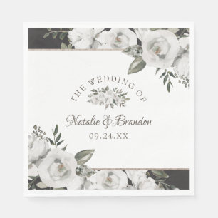Cherish White Floral Wedding Monogram Servet