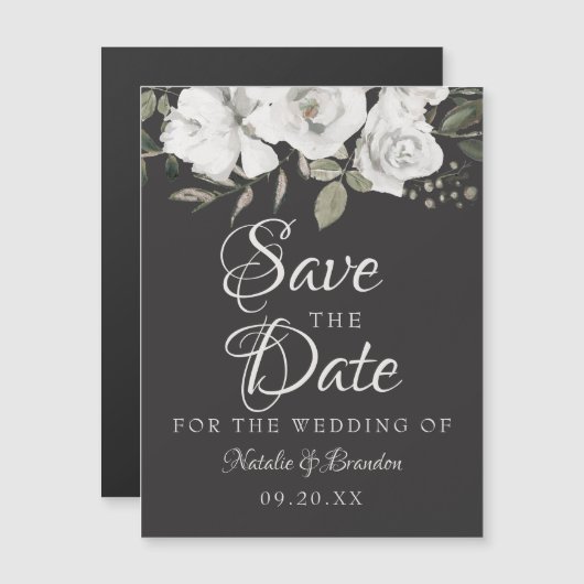  Cherish White Floral Wedding Save the Date Magnetische Uitnodiging (Voorkant / Achterkant)