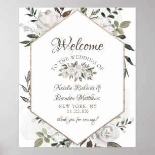 Cherish White Floral Wedding Welcome Sign Poster