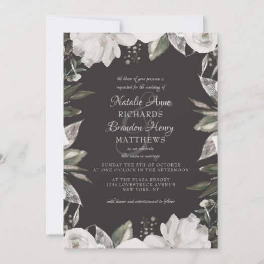  Cherish Wit Bloemen & Roos Border Bruiloft Kaart (Voorkant)