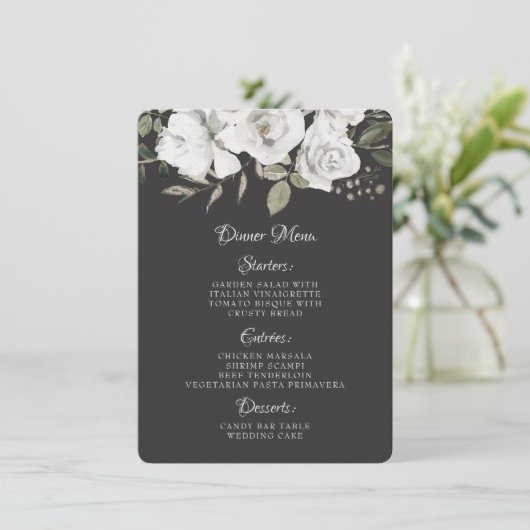 Cherish Wit Bloemen & Roos Goud Diner Menu (Staand voorkant)