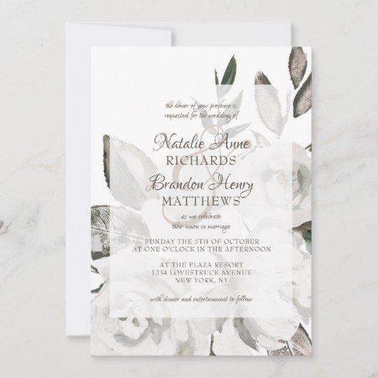 Cherish Wit Bloemen & Roos Ingelijste Bruiloft Kaart (Voorkant)