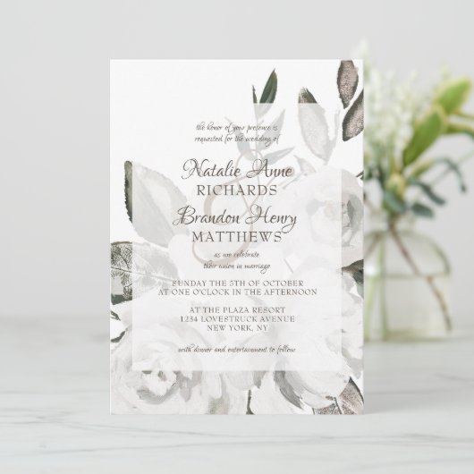  Cherish Wit Bloemen & Roos Ingelijste Bruiloft Kaart (Staand voorkant)