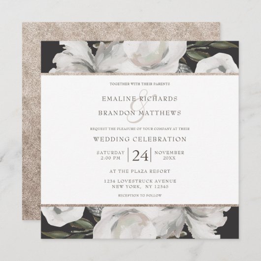  Cherish Wit Bloemen & Roos Trouwplein Kaart (Voorkant / Achterkant)