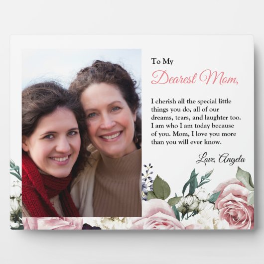 Cherish Words to Moederdag Elegant roze Roses Fotoplaat (Voorkant)