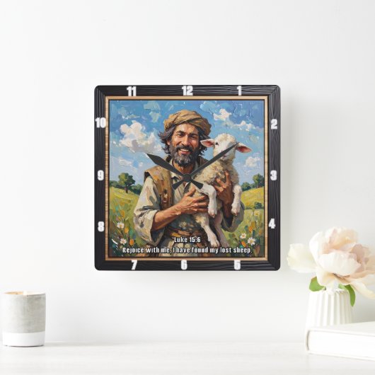 Cherished Lamb: Luke 15:6 Remind Vierkante Klok (Huis)