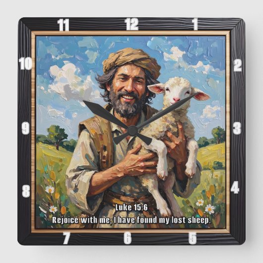 Cherished Lamb: Luke 15:6 Remind Vierkante Klok (Voorkant)
