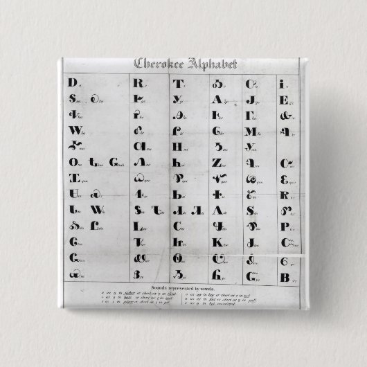 Cherokee Alphabet, Pendelton's 'lithografie' Vierkante Button 5,1 Cm (Voorkant)