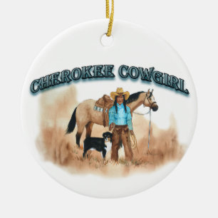 Cherokee Cowgirl Keramisch Ornament