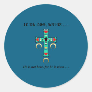 Cherokee hij is verrezen t shirt ronde sticker