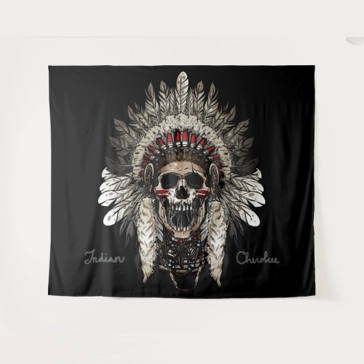 Cherokee Indian Tribal Skull Wandkleed (Voorkant (horizontaal))