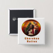 Cherokee indians art vierkante button 5,1 cm (Voorkant /achterkant)