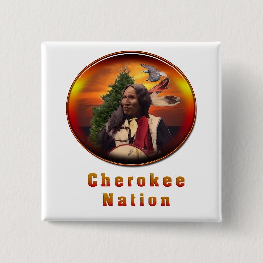 Cherokee indians art vierkante button 5,1 cm (Voorkant)