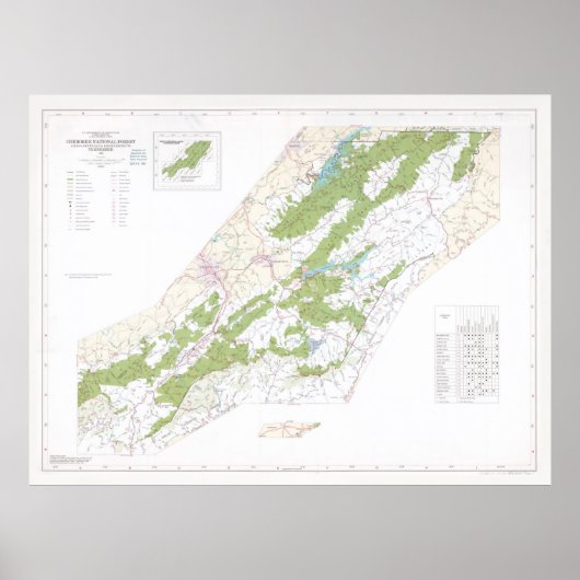 Cherokee National Forest Map (1985) Poster (Voorkant)