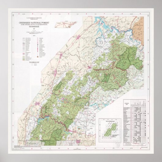 Cherokee National Forest Map (1996) Poster (Voorkant)