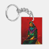 Cherokee Native American Pop Art Sleutelhanger (Voorkant Links)