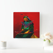 Cherokee Native American Pop Art Vierkante Klok (Huis)