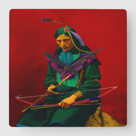Cherokee Native American Pop Art Vierkante Klok (Voorkant)