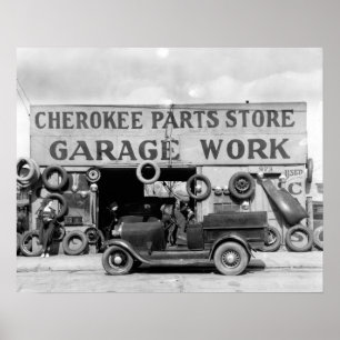 Cherokee Onderdelen Winkel, 1936. Oude foto Poster