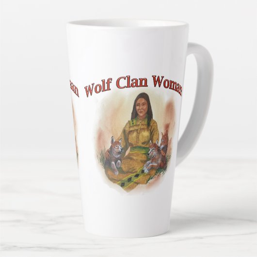 Cherokee Wolf Clan Woman Latte Mok (Rechterhoek)