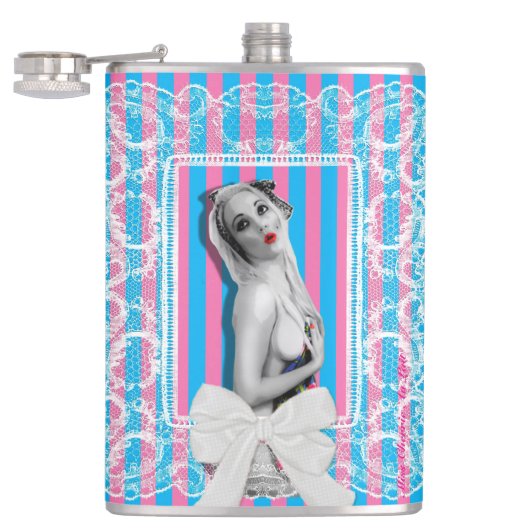 Cherrie Sweetshop Retro Pinup Girl Hip Flask Heupfles (Geopend)