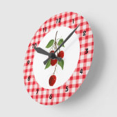 Cherries And Gingham Wall Clock Ronde Klok (Hoek)