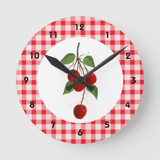 Cherries And Gingham Wall Clock Ronde Klok (Voorkant)