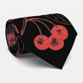 Cherries and Leaves Red on Black Stropdas (Opgerold)