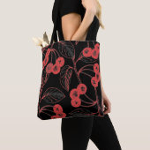 Cherries and Leaves Red on Black Tote Bag (Dichtbij)