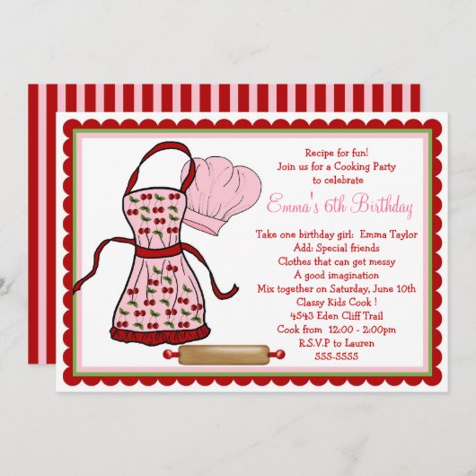 Cherries Apron en Chef Pet Birthday Kaart (Voorkant / Achterkant)