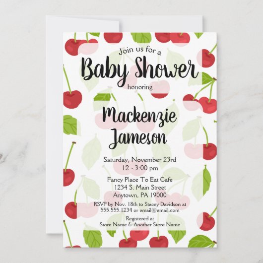 Cherries Baby shower Invitation Red Cherry Kaart (Voorkant)