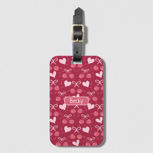 Cherries Bows Hearts rood en roze Bagagelabel (Voorkant (verticaal))