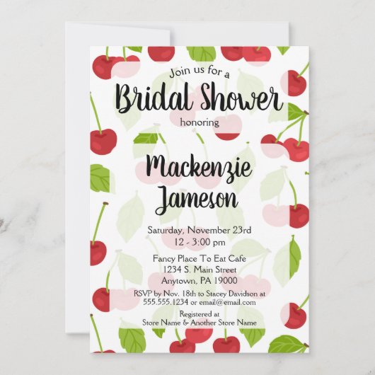 Cherries Bridal Shower Invitation Cherry Red Kaart (Voorkant)