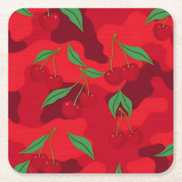 Cherries Camo Red Coaster Set Kartonnen Onderzetters