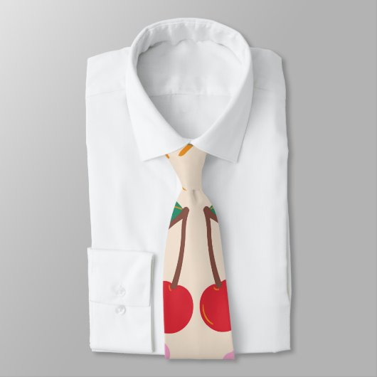 Cherries & Flowers Seamless Pattern Stropdas (Gebonden)