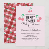 Cherries Fruit roze Red Baby shower Invitation Kaart (Voorkant / Achterkant)