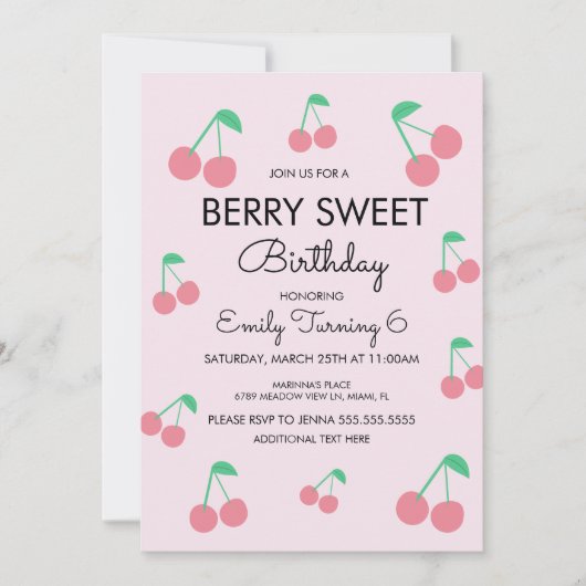 Cherries Fruit roze Red Birthday Party Kaart (Voorkant)