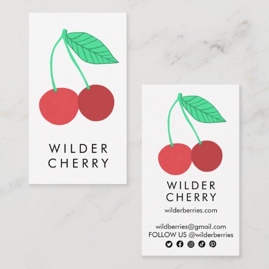 Cherries Fun Fruit Nutritionist Chef Social Icons Visitekaartje (Voorkant / Achterkant)