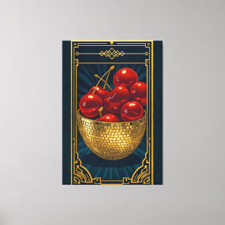 Cherries in Golden Mosaic Bowl deco art Canvas Afdruk