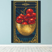 Cherries in Golden Mosaic Bowl deco art Canvas Afdruk (Insitu (Houten vloer))