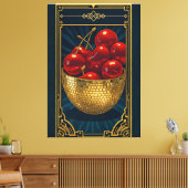 Cherries in Golden Mosaic Bowl deco art Canvas Afdruk (Insitu (Woonkamer))