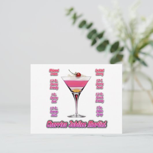 Cherries Jubilee Martini Cocktail Recipe Art Briefkaart (Staand voorkant)