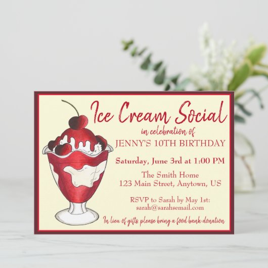 Cherries Jubilee Sundae Ice Cream Social Kaart (Staand voorkant)