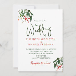 Cherries Red Green Modern Stylish Elegant Wedding Kaart