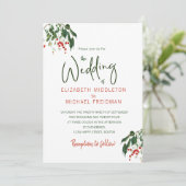 Cherries Red Green Modern Stylish Elegant Wedding Kaart (Staand voorkant)