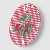 Cherries Red & White Gingham Kitchen Retro  Grote Klok (Hoek)