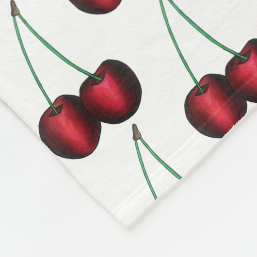 Cherries Ripe Red Cherry Summer Fruit Print Fleece Deken (Hoek)