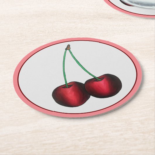 Cherries Ripe Red Cherry Summer Fruit Print Ronde Kartonnen Onderzetter (Gebogen)